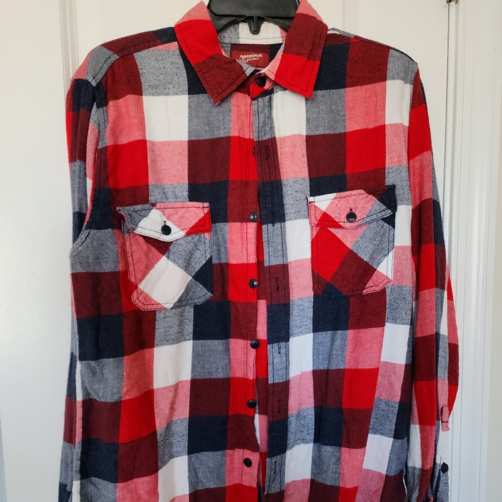Arizona Jeans Men's medium shirt plaid Easter Western Cowboy patriotic